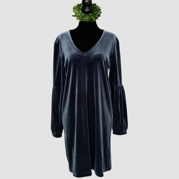 Madewell NWOT Navy Blue Velvet Poet Sleeve V Neck Mini Dress SZ S - Picture 3 of 12